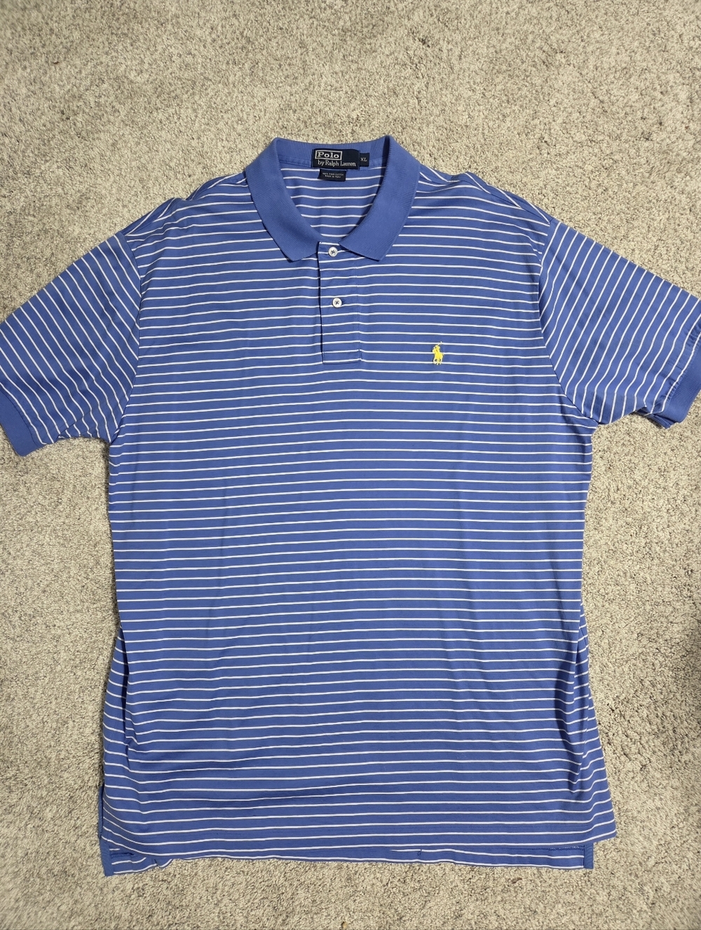 Classic Vintage Polo Ralph Lauren Blue and White Striped Golf Shirt.